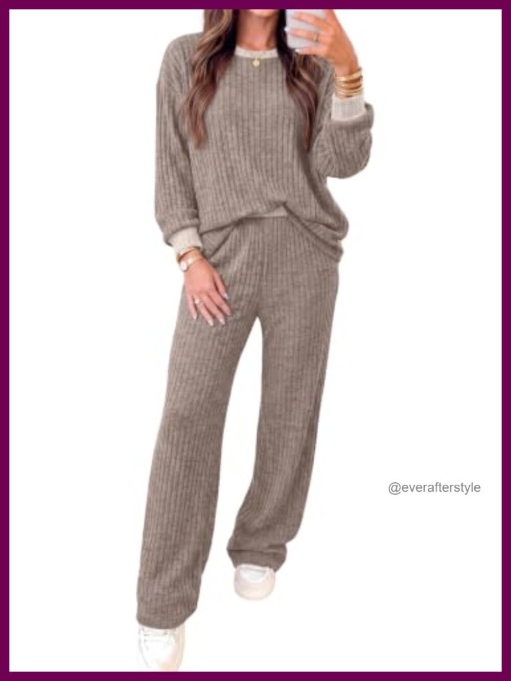 Ribbed Knit Lounge Set 2 Piece Sweater Wide Leg Pants Fall Outfit